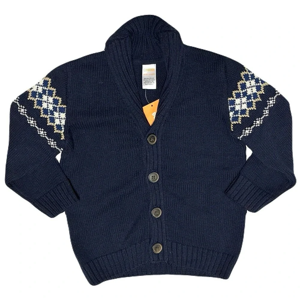 NEW Gymboree Toddler 18-24 Months Boys Navy Blue Argyle Cardigan Sweater Preppy